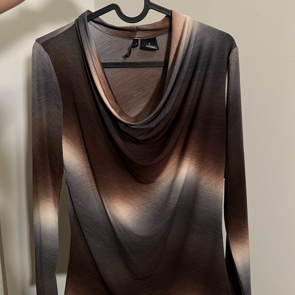 Gradient Long Sleeve Cowl Neck Top